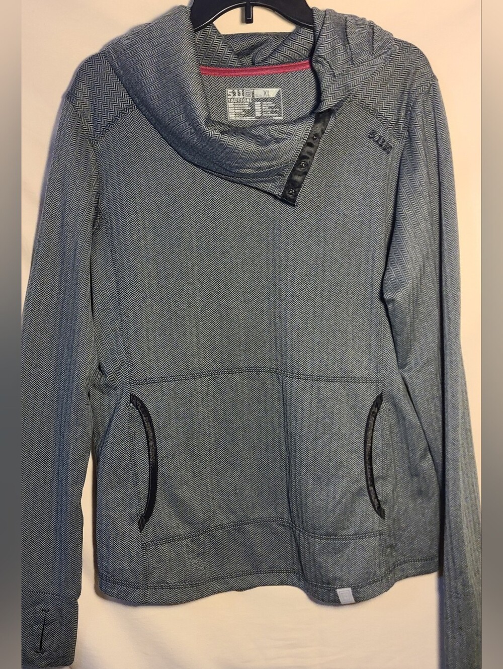 Grey Blue Herringbone Hoodie Sweatshirt